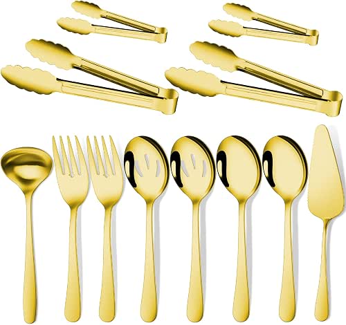 Gisly Gold 12 Pieces Serving Utensils Include Large Serving Spoons,Slotted