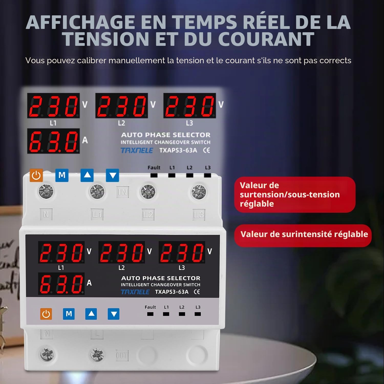 3 protecteur de surtension triphasé ATS commutateur automatique sélecteur de phase alimentation sans interruption 63A 100A 220V 3P limiteur de surintensité (100A)