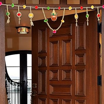 Ascension Golden Kalash Leaf Pompom Door Toran Designer Traditional Art Handmade Door Bandarwal toran for Home D?cor Hangings for Decoration
