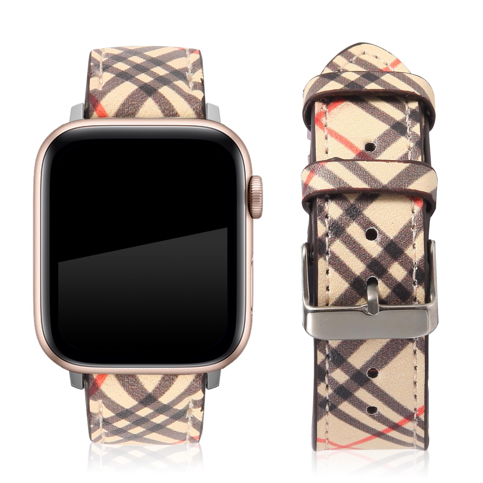 Designer Band Compatible with Apple Watch Band 38mm 40mm 41mm 42mm 44mm 45mm 46mm 49mm Men Women, Luxury Genuine Leather Replacement Wristbands Strap