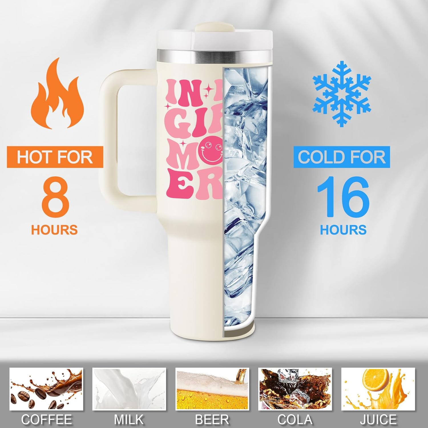 Girl Mom Gifts - In My Girl Mom Era 40oz Travel Cup Insulated Tumbler with Lid & Straw - First Mothers Day Gifts for New Moms Girls - Gift for Mommy To Be, Moms of Girls - Image 5