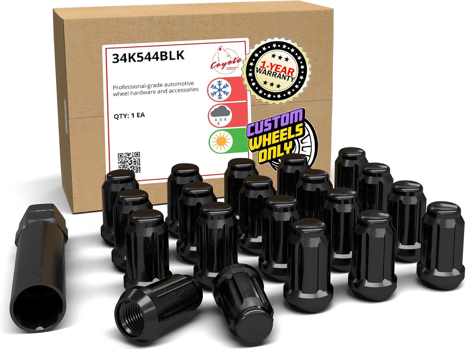 Wheel Accessories Parts 20 Pcs M12x1.25 12x1.25 Thread Car Spline 1.38" 35mm Long Lug Nuts Black Spline Hex Fits Most Subaru Pass Cars ｜ Nissan Pass Cars
