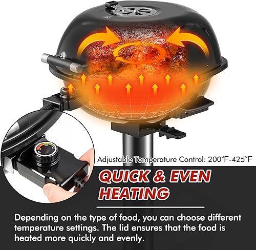 Miniatura 7 de HAPPYGRILL Parrilla eléctrica de 1600 W Parrilla de barbacoa al aire libre con rejilla de calentamiento para barbacoa de 15 porciones Parrilla