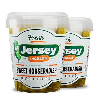 Jersey Pickles - Sweet Horseradish Chips - Fresh, Keto-Friendly, and Perfect for Snacks, Sandwiches, or Salads Pickle Jars for Families or Gatherings Set of 2 Quart