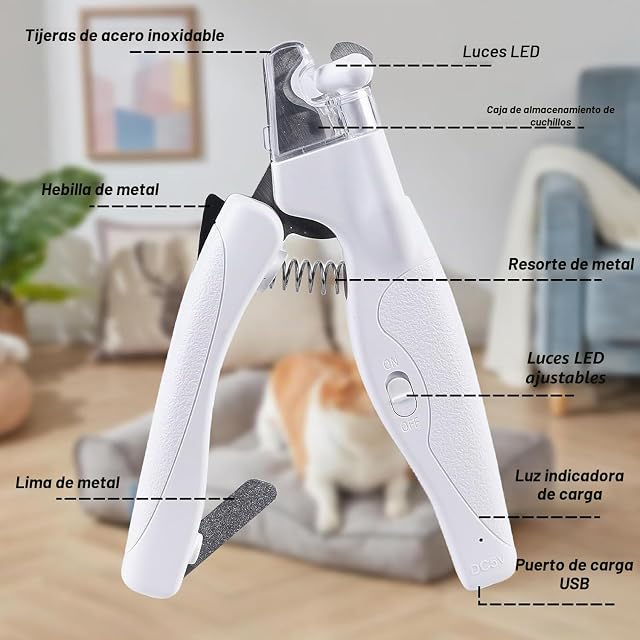 Foto 2 de 7 de GOMETY Cortauñas LED Profesional para Perros y Gatos: Mango Ergonómico, Bloqueo de Seguridad