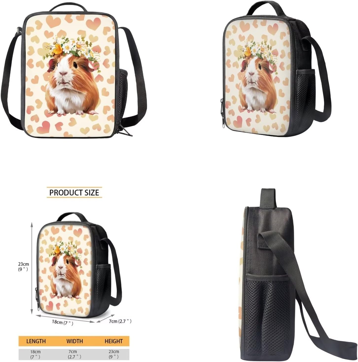 Cute Guinea Pig School Backpack Set 4Pcs Kids Backpack For Girls with Lunch Bag Pen Bag and Water Bottle Case Cover Set School Backpacks with Compartments for Girl Kid Students