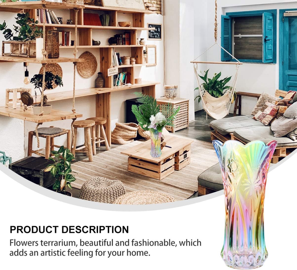 VOSAREA Rainbow Glass Vase Modern Plant Vase Decorative Table Desk Pot Holder for Home Office Indoor 24x12.5cm
