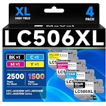 LC506XL LC506 Ink Cartridges Replacement for Brother MFC-J4355DW 4-Pack | Compatible for Brother MFC-J4355DW J5010DW J4555DW J6560DW J6960DW Printer, Yield 2500 Pages Black, 1500 pages per Color