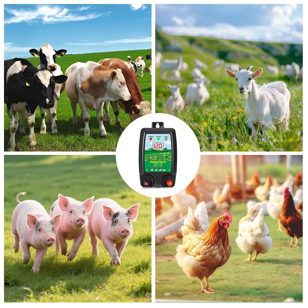 10KM Pastor Electrico, Cerca Eléctrica para Animales con Pantalla LCD, Pastor Electrico para Caballos, Ovejas, Ganado, Aves, Pastor, Protección Ideal para Pastos, Granjas y aves de Corral