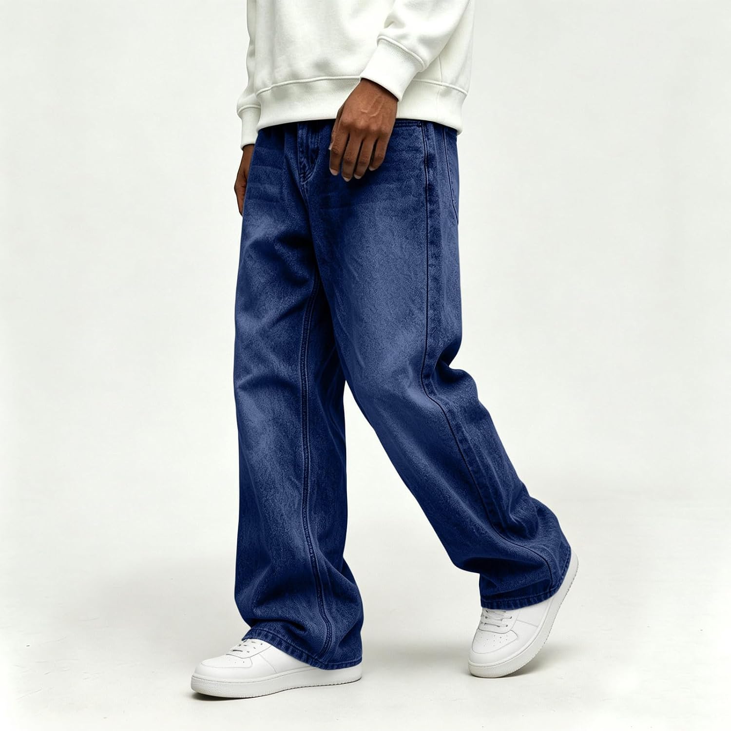 Men's Vintage Baggy Jeans Washed Wide Leg Full Length Denim Pants