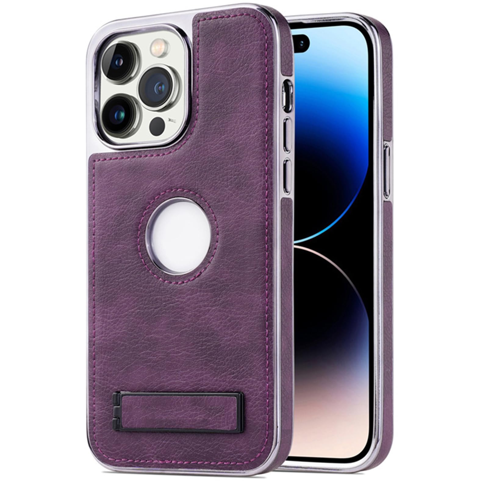 Galwanizowane etui do iPhone 16 Pro Max/16 Pro/16 Plus/16, wąskie skórzane etui z uchwytem z logo widoku, odporne na wstrząsy etui ochronne na aparat, fioletowe, 16 Plus