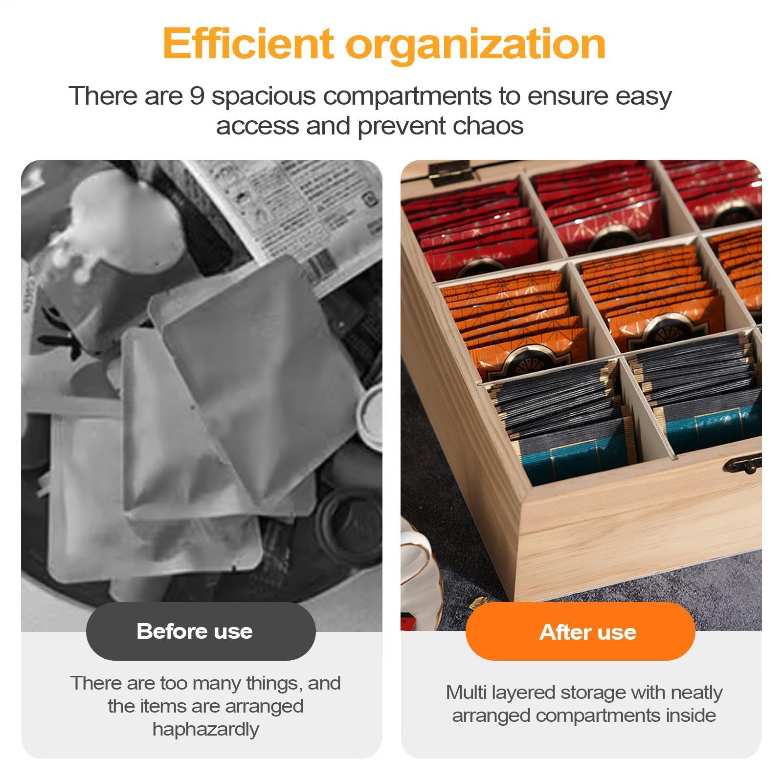 De Té De Madera Organizador De Bolsitas De Té Con 9 Compartimentos | Contenedor Decorativo Para Infusiones - Regalo Para Amigos, Pareja Y Compañeros De Trabajo
