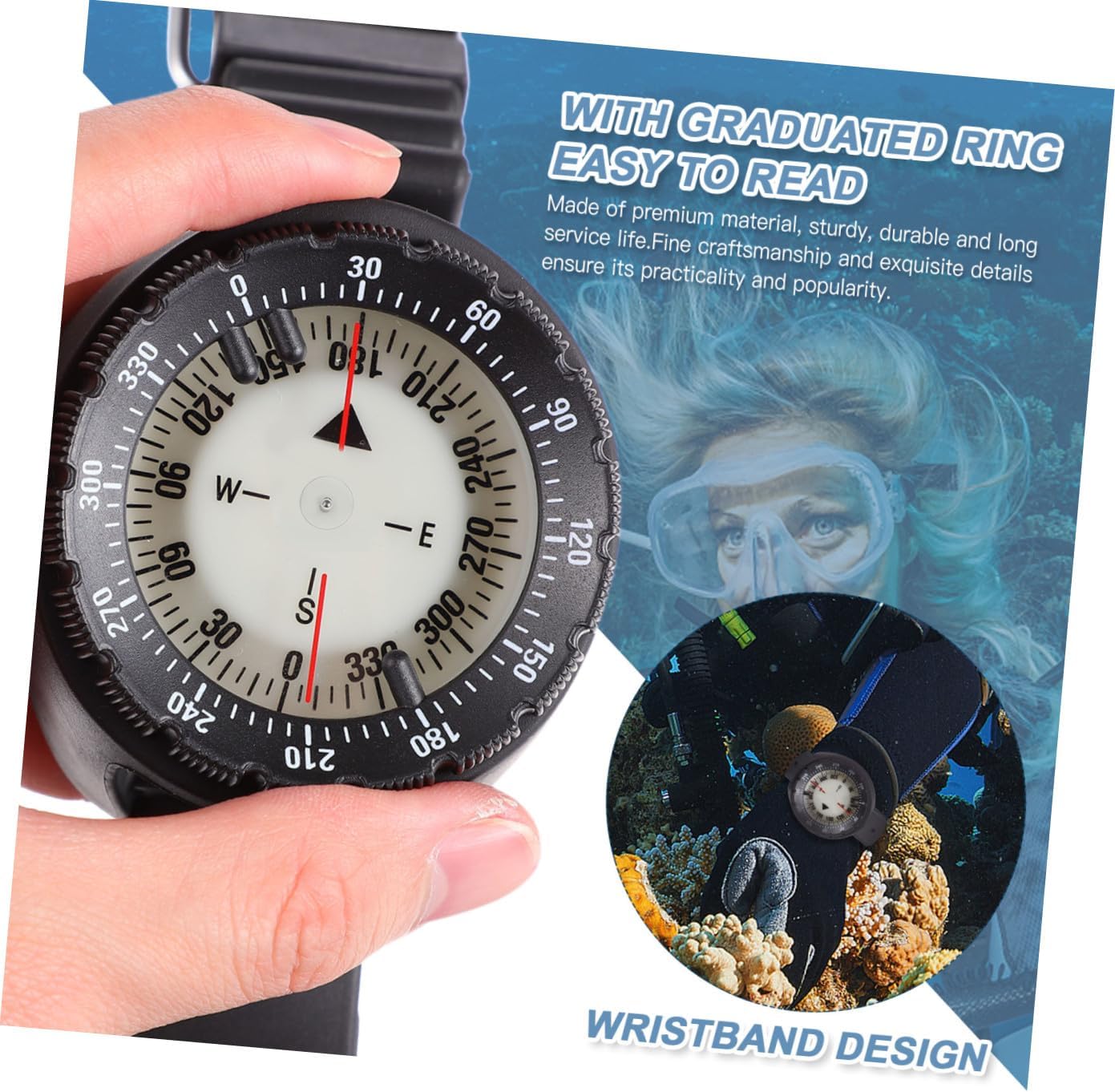 Alipis Luminous Waterproof Wristwatch Compass with Balanced Design, Portable Mini Compass for Outdoor Hiking and Camping Navigation