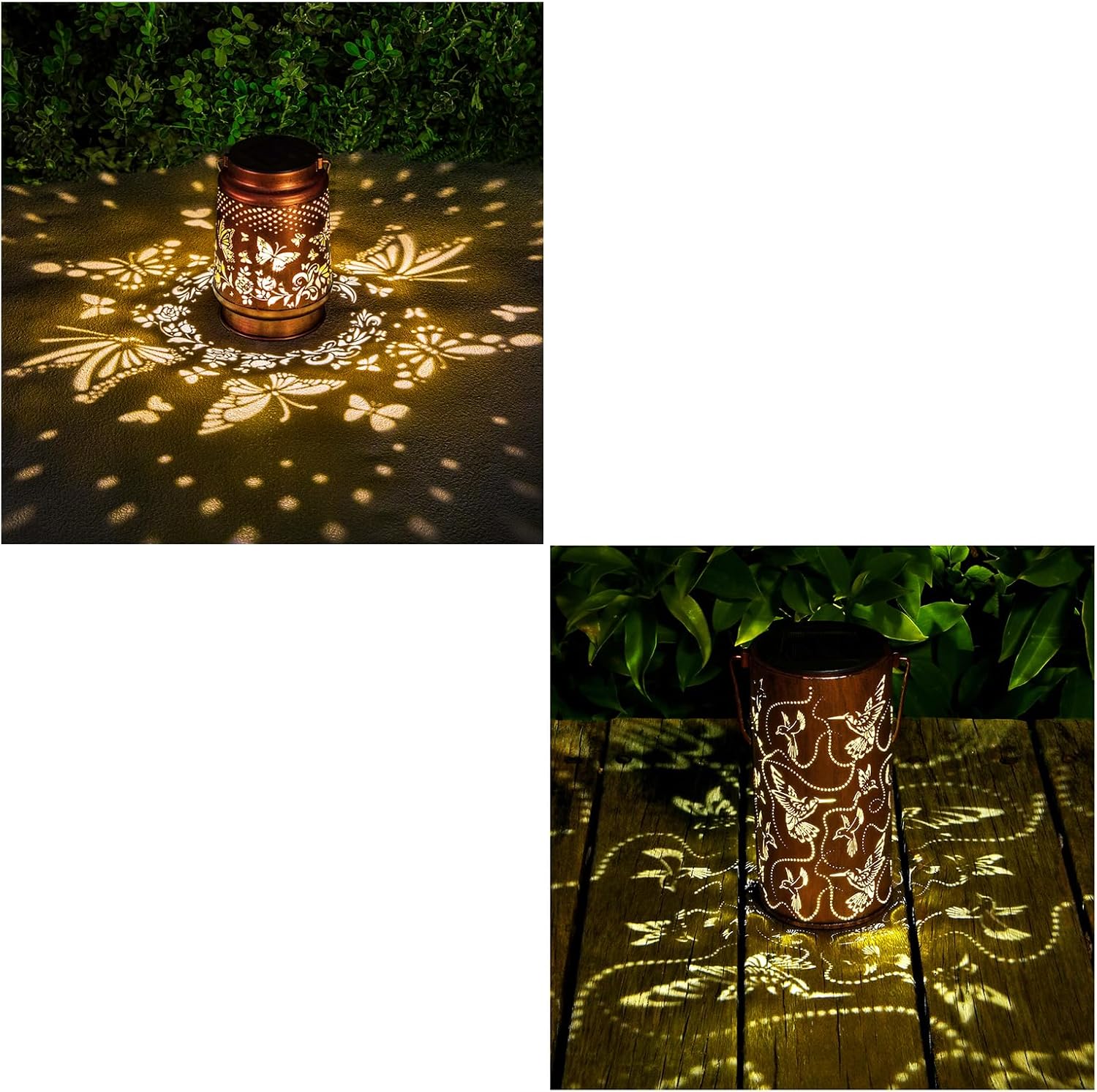 Solar Lanterns Outdoor Hanging Butterfly-Hummingbird Decor Lantern,Waterproof Hollow Out Retro Metal Decorative Garden Light,Graceful Decoration for Patio,Yard,Landscape,Walkway,Festival
