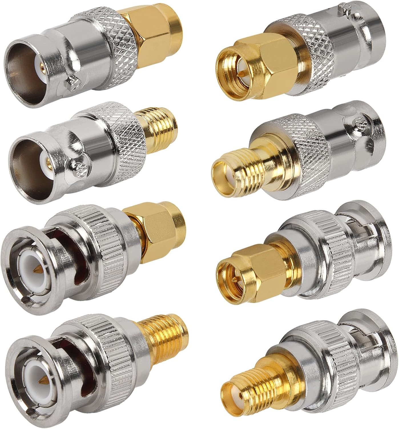 8pcs SMA to BNC Adapter Kits 2 Sets Male Female RF Coaxial Adapter Coax Connector for Radio, Antenna, TV, Test Equipment