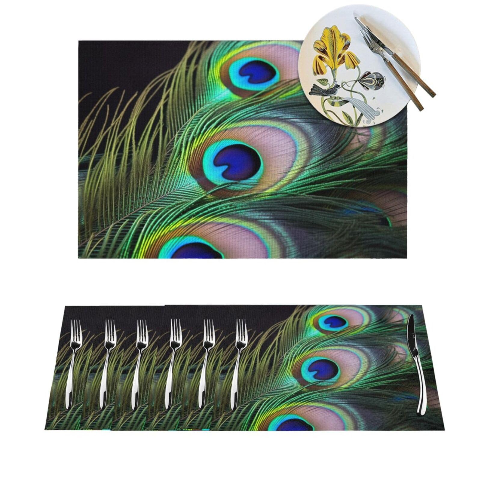 Set de table anti-chaleur plumes de paon vertes pour protéger votre table