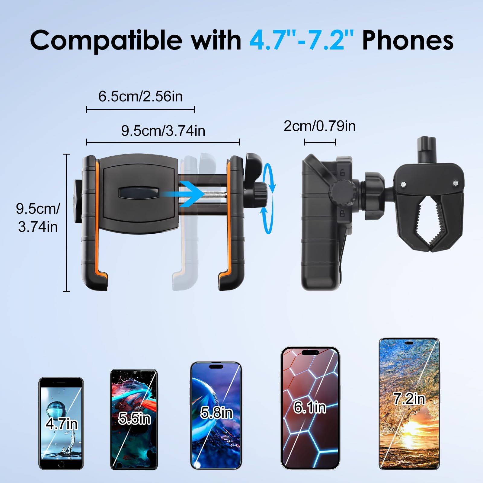 EEEKit Support Téléphone Golf 360° Rotatif: Smartphone 4,7–7,2 Pouces | Compatible avec Club Car, EZGO, Yamaha & ICON - Rotation 360° / Smartphones 4,7–7,2 pouces - Maintien sécurisé