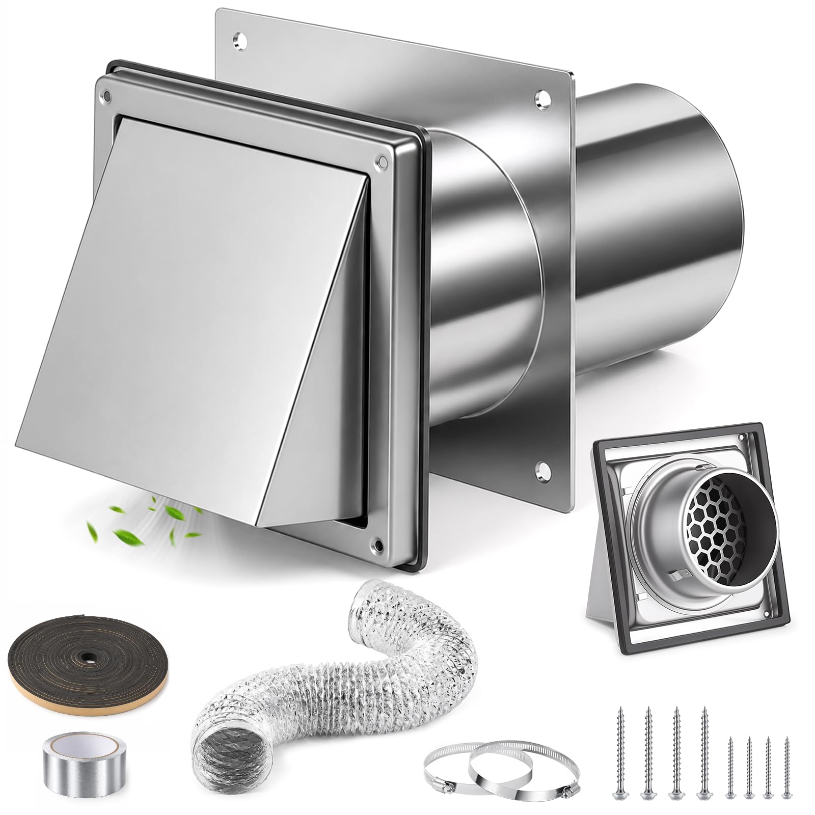 4 Inch Dryer Vent Kit with Extension Pipe Hose Wall Plate