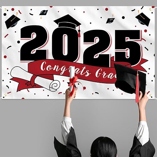 Vista 14 de Decoraciones de fiesta de graduación de felicitaciones 2025 – Clase de 2025 gran cartel colgante de fondo de fotoprop para colgar en la clase