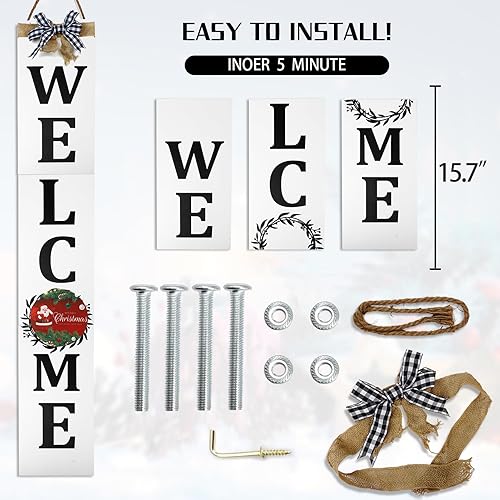 Miniatura 3 de Letrero de bienvenida para porche delantero, 47 pulgadas, decoración de pared vertical intercambiable de madera para el hogar, de pie y colgante,