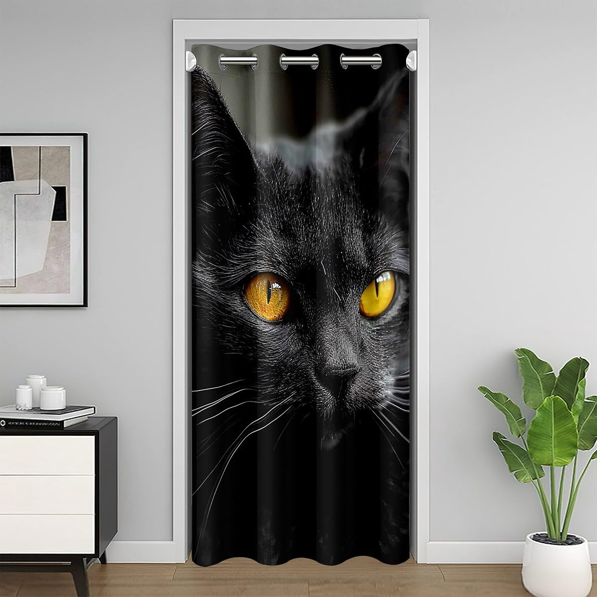 Erosebridal Black Cat Door Curtain for Doorway Privacy Pet Cats Pattern Blackout Curtain 34