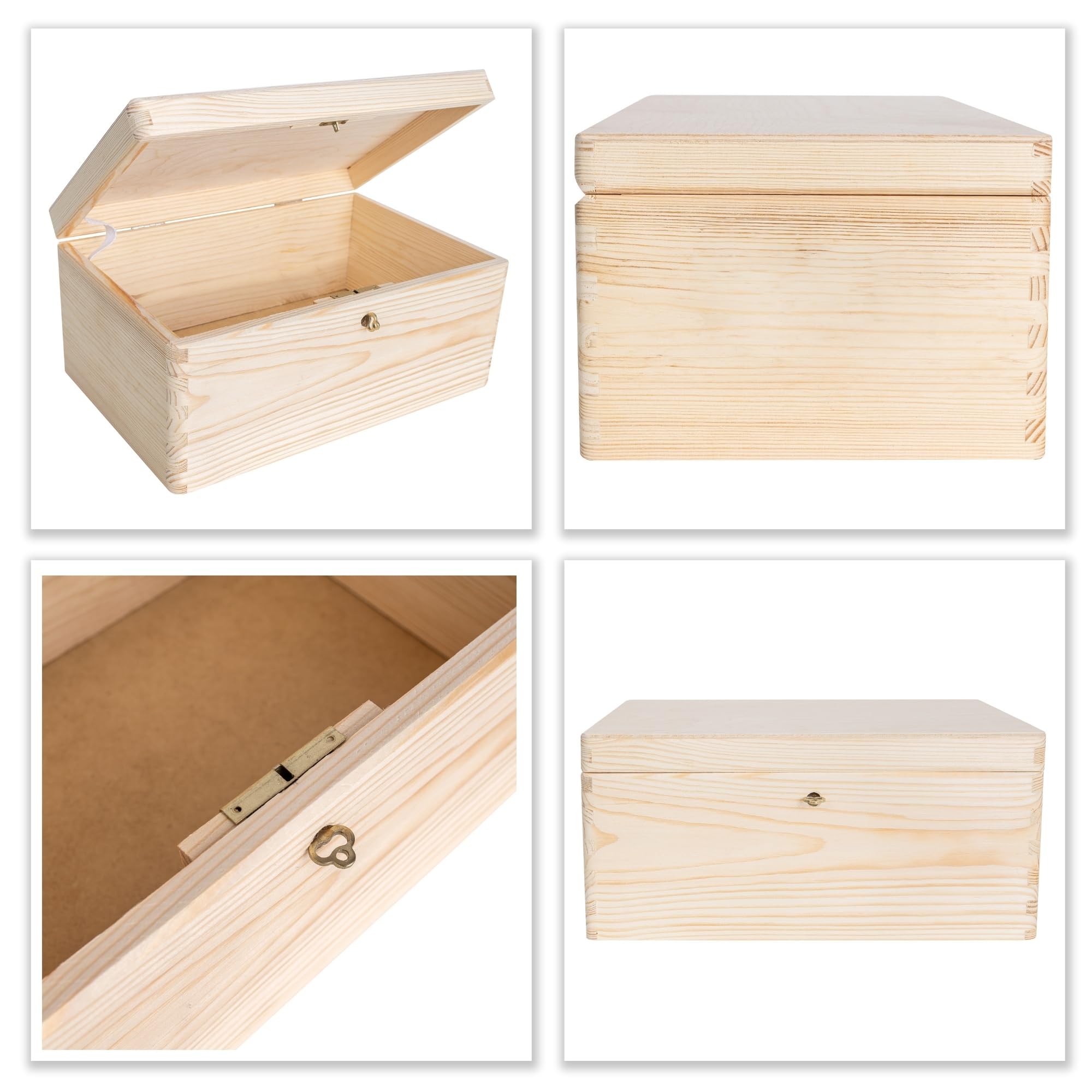 Creative Deco Grande Scatola in Legno con Chiave, Scatola di Stoccaggio | 30 x 20 x 14 cm | con Coperchio per Decorare | Senza Maniglie | Perfetta per Documenti, Oggetti di Valore, Regalo