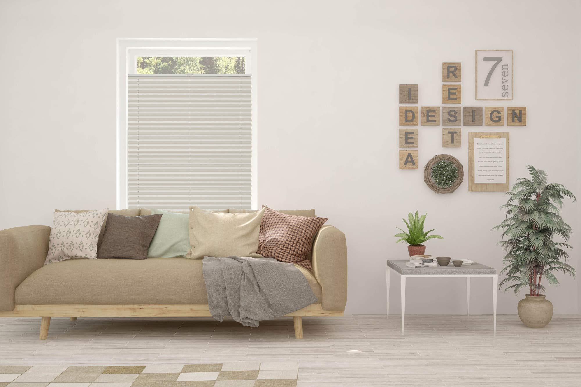 Plissee ohne Bohren Klemmfix Faltrollo Jalousie Plisseerollo Sichtschutz und Sonnenschutz Blickdicht lichtdurchlässig Rollo für Fenster & Tür Vanille 70x130 cm