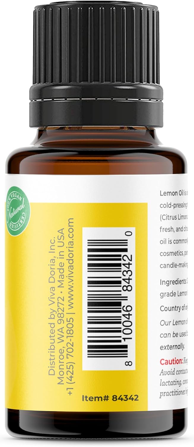 Viva Doria Lemon Essential Oil, 100% Pure, Natural Lemon Essential Oil, Undiluted, for Aromatherapy | Food Grade, 15 mL (0.5 Fluid Ounce)