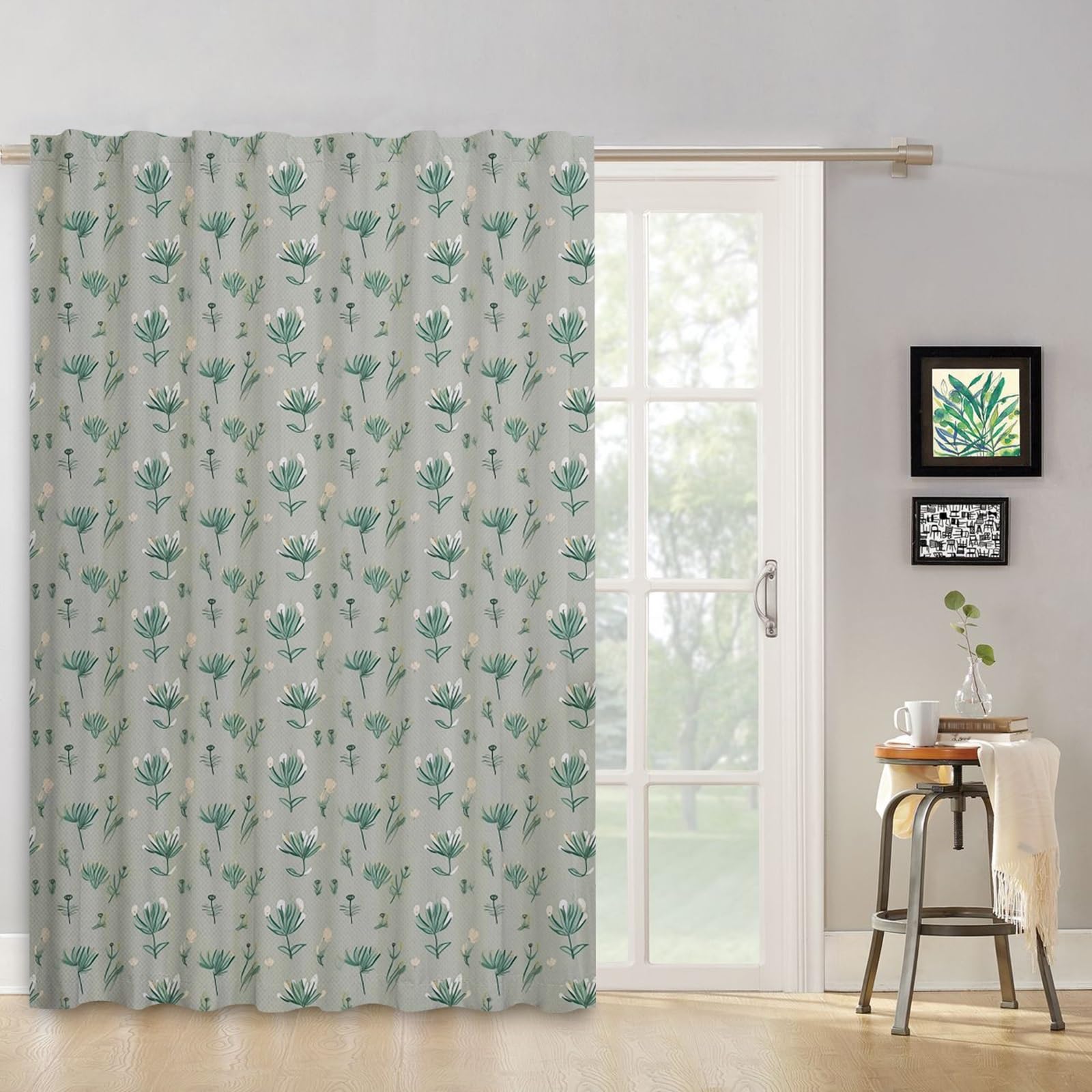 GGAIMWF Flower Curtains for Bedroom Farmhouse, Modern Living Room, Kitchen, Dining Room, Patio, Leaf Green, 107x160cm - Image 2