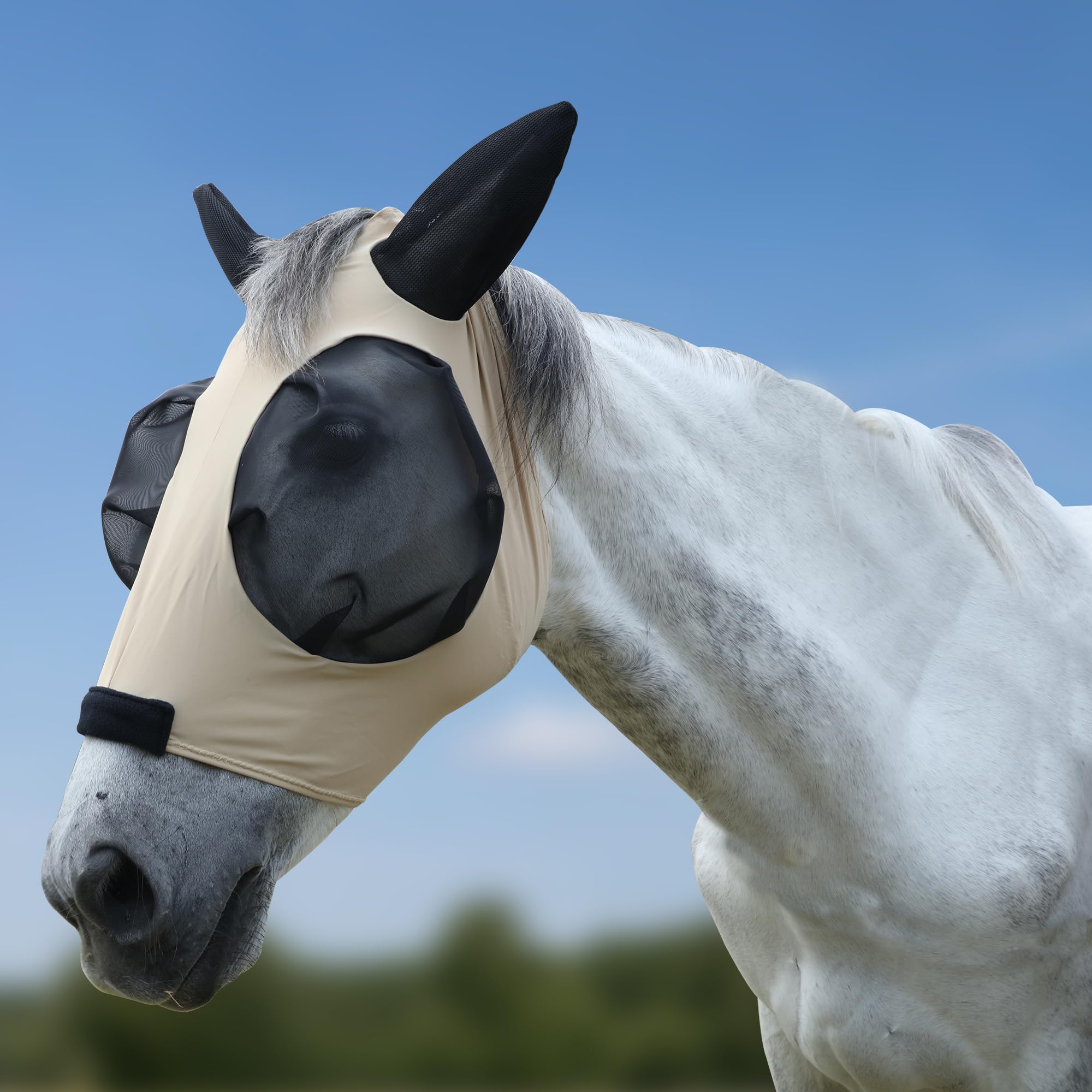 Gallopoff Horse Fly Mask with Large Eye Space & Ears – Super Comfort Stretchy UV Protection, Soft on Skin & Breathable Khaki Pony