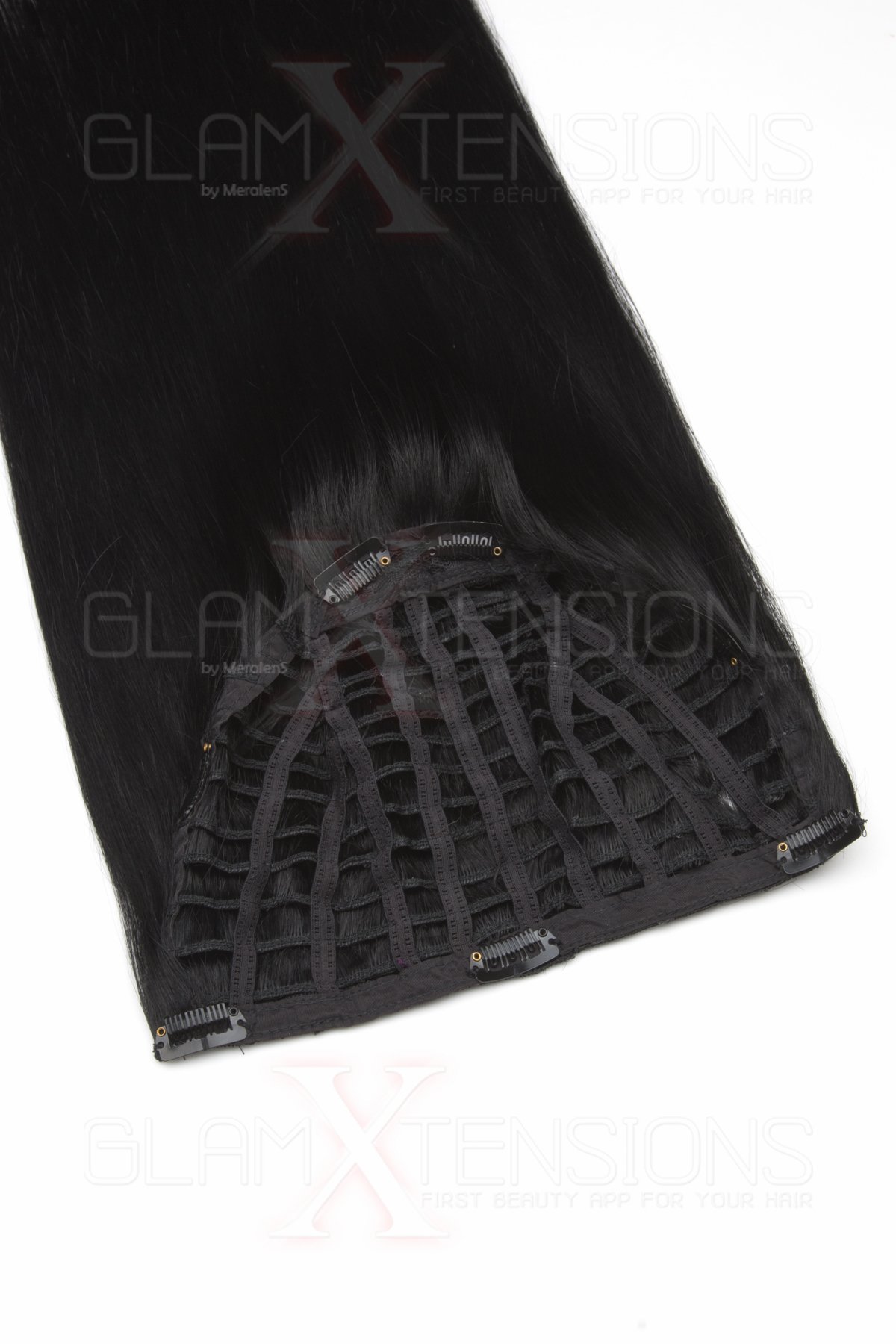 Echthaarperücke Elegante Halbperücke Half Wig trendige Perücke - Clip in Extensions Remy Echthaar in diversen Farben 50cm (01 Schwarz)