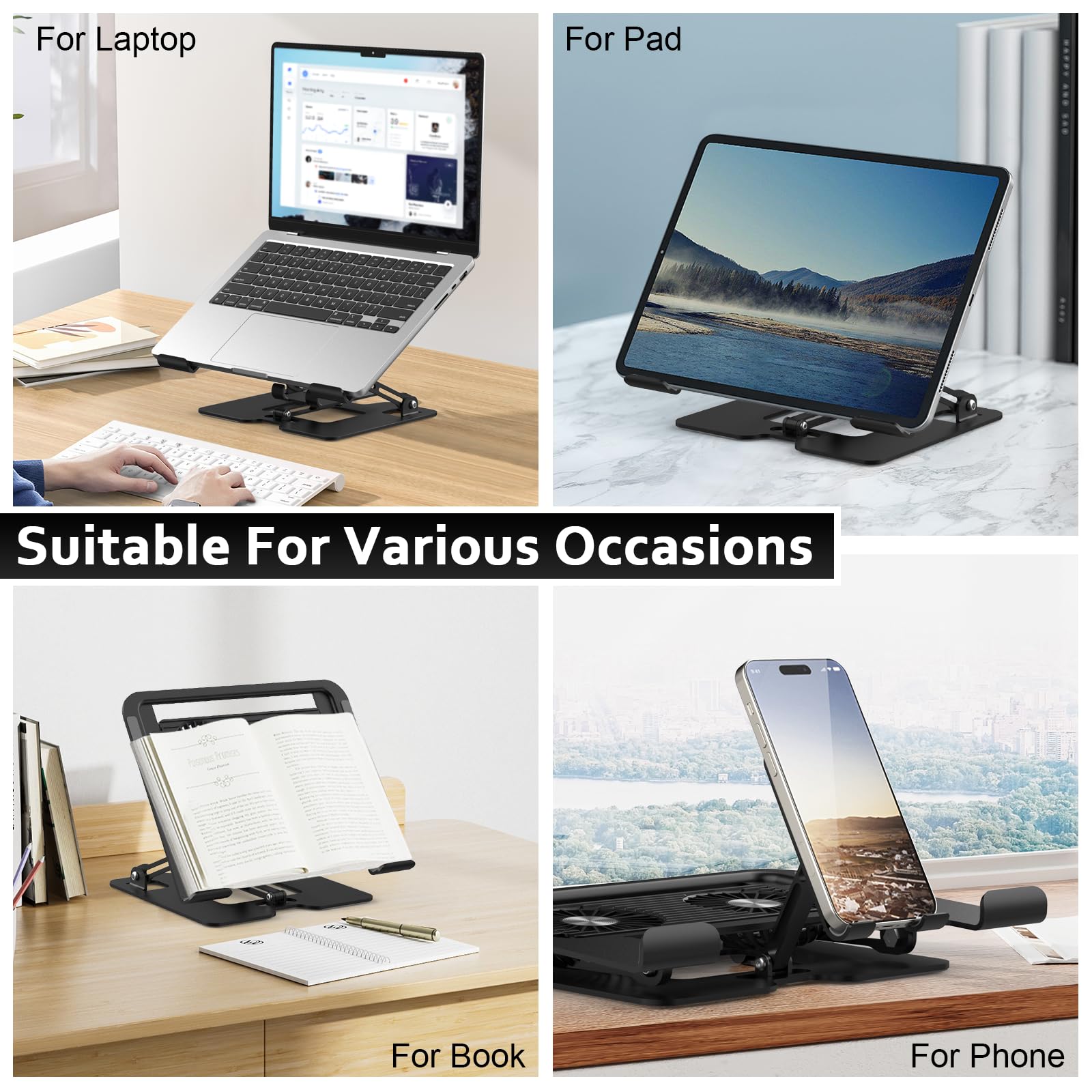 Laptop-Ständer mit Handyhalterung, Laptop-Kühlständer mit 2 abnehmbaren, leisen Lüftern und RGB-Beleuchtung, Notebook-Kühler für 10-18 Zoll Laptops, MacBook Pro, Gaming-Laptops, Tablets
