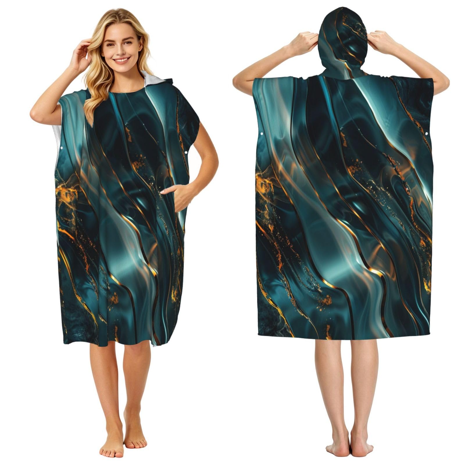 KLGRTJHK Liuli Flowing Light Adult Hooded Beach Poncho Towel 43"X35"
