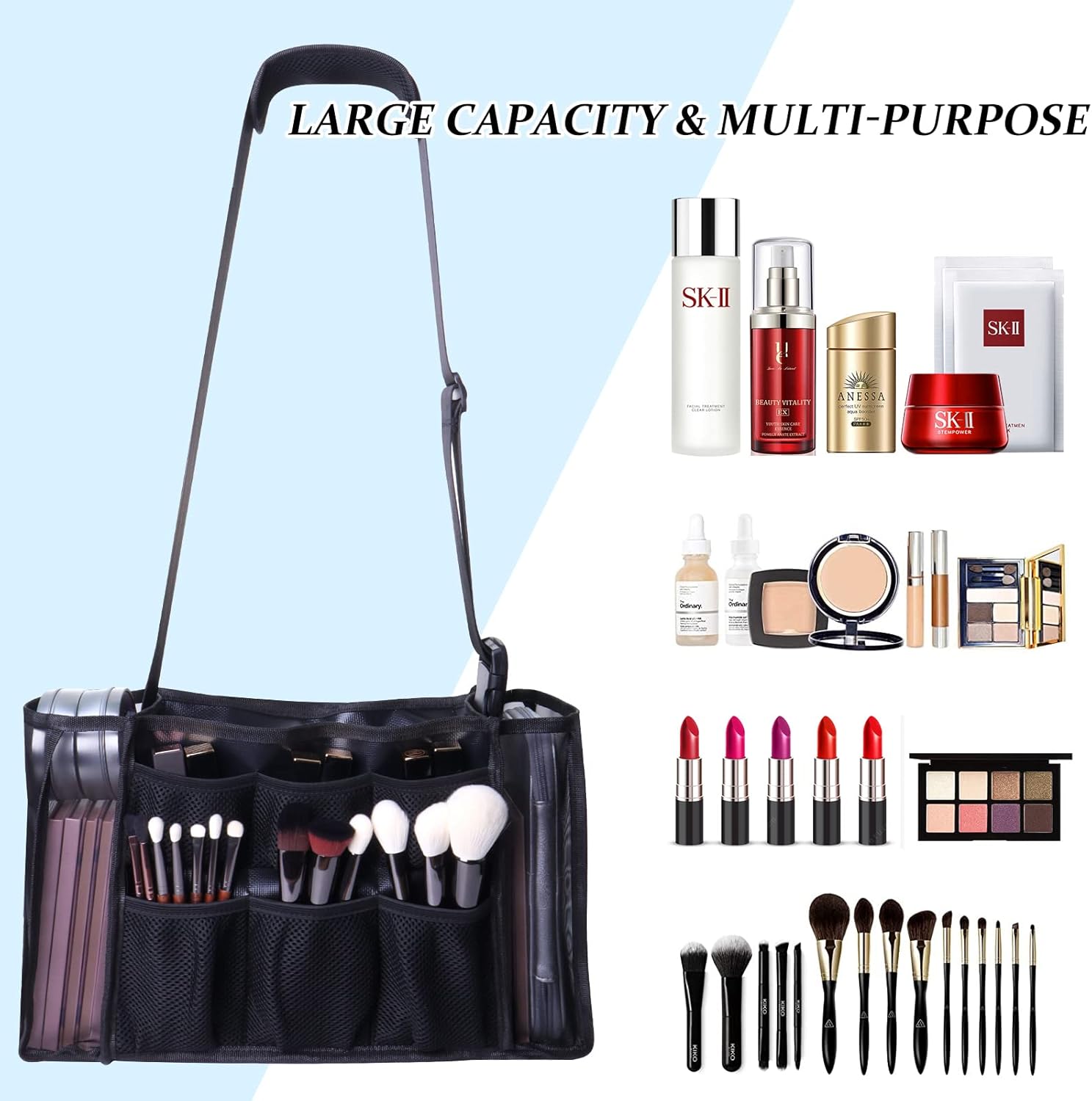 MOND'SUB Large Makeup Bag Professional Cosmetic Makeup Bag, Women Cosmetic Organizer Makeup Shoulder bag, Makeup Brush Storage Holder for Artist Perfect for MUA freelance from Beginner to PRO