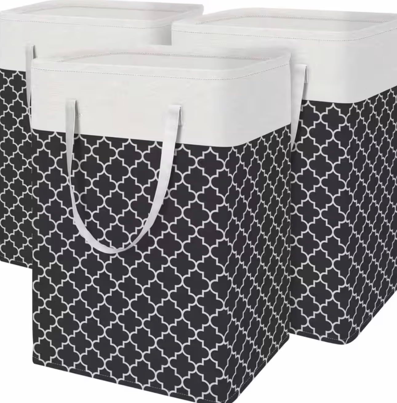 Large Foldable Laundry Basket with Handles, 75L Collapsible Fabric Hamper, Black Quatrefoil, 3 Pack, 24.1x15.7x11.8 Inch