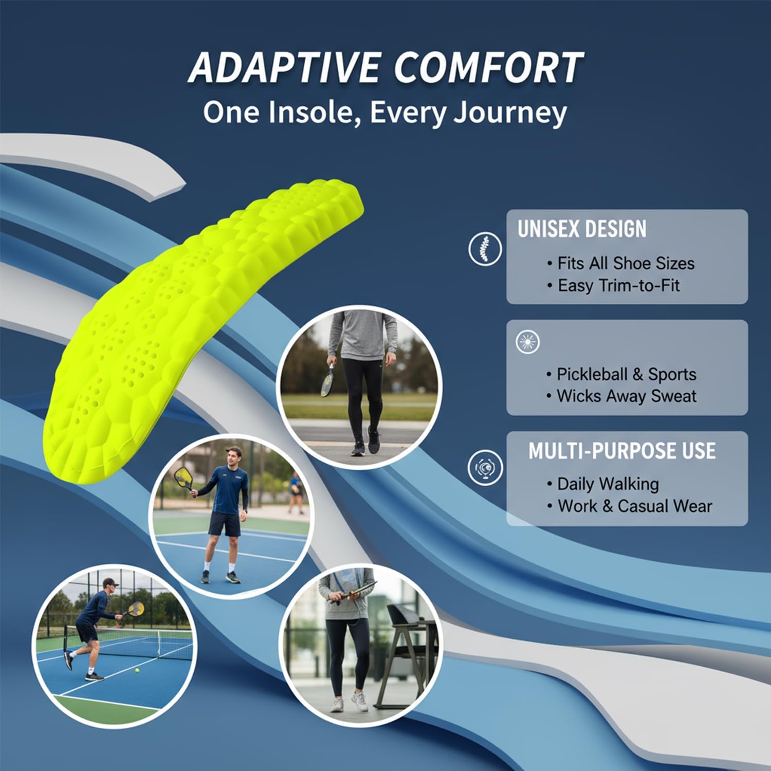 Pickleball Insoles, 4D Memory Foam Arch Support Inserts, Cloud Comfort Breathable Cushion, Anti-Slip Massage Arch Support Inserts for Men Women (Men 8-9 / Women 9.5-10) - Image 7