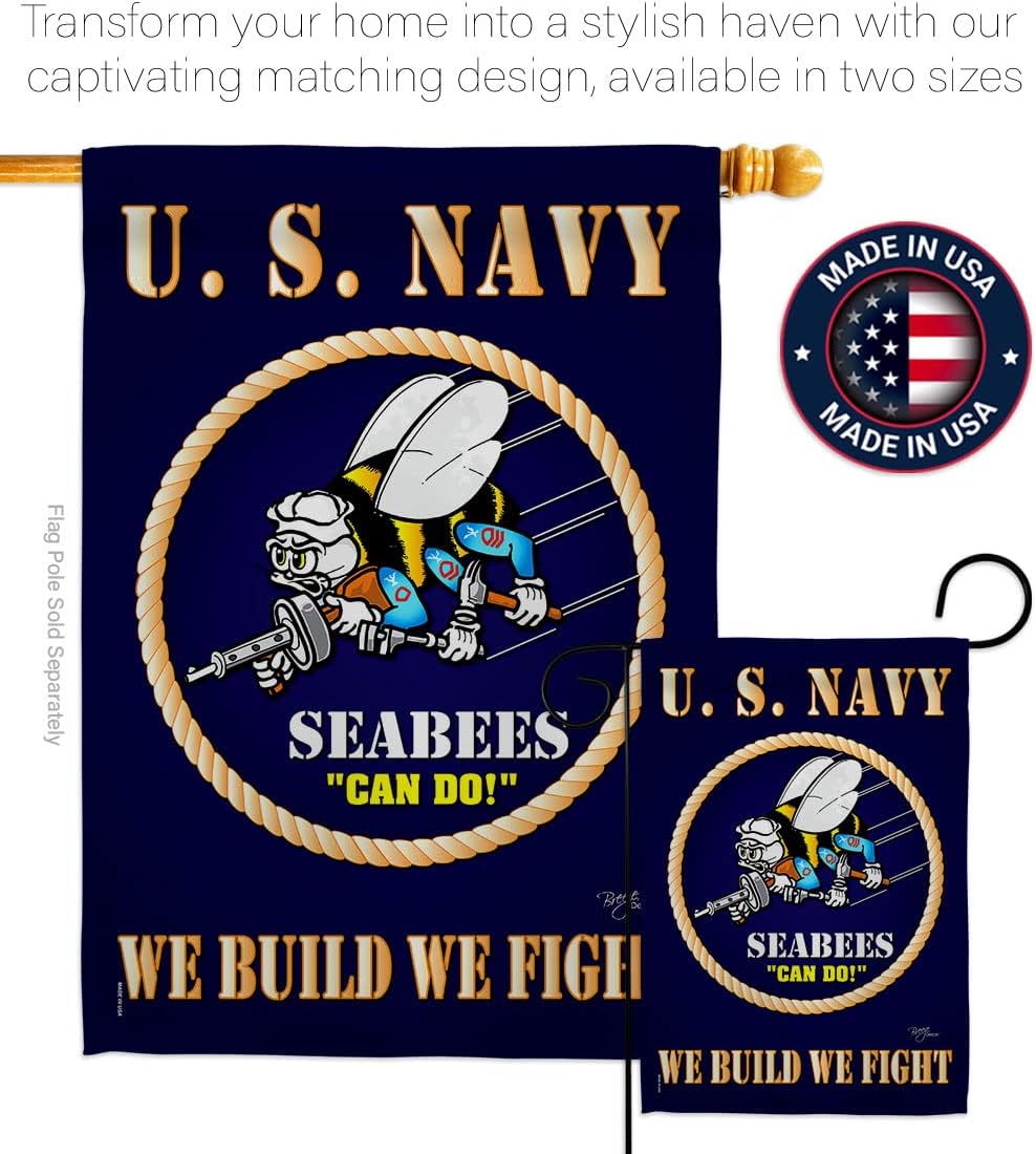 Sea Bees Garden Flag Home Decor Armed Forces United State American Decorations Military Memorabilia Remembrance Wall Tapestry Retire Outdoor Yard Banner Veteran Memorial Day Gifts Made in USA
