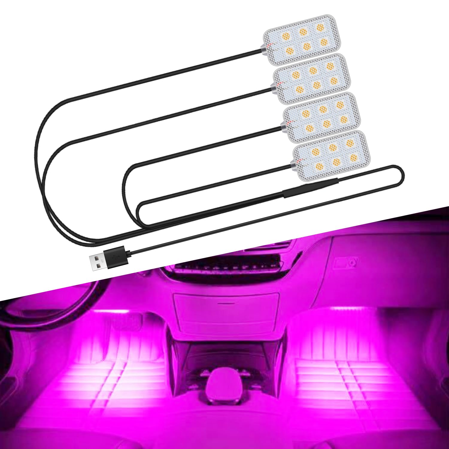 YONGMING Car LED Interior Lighting - LED Strip Lights with USB Port, Monochrome Car Atmosphere Lights