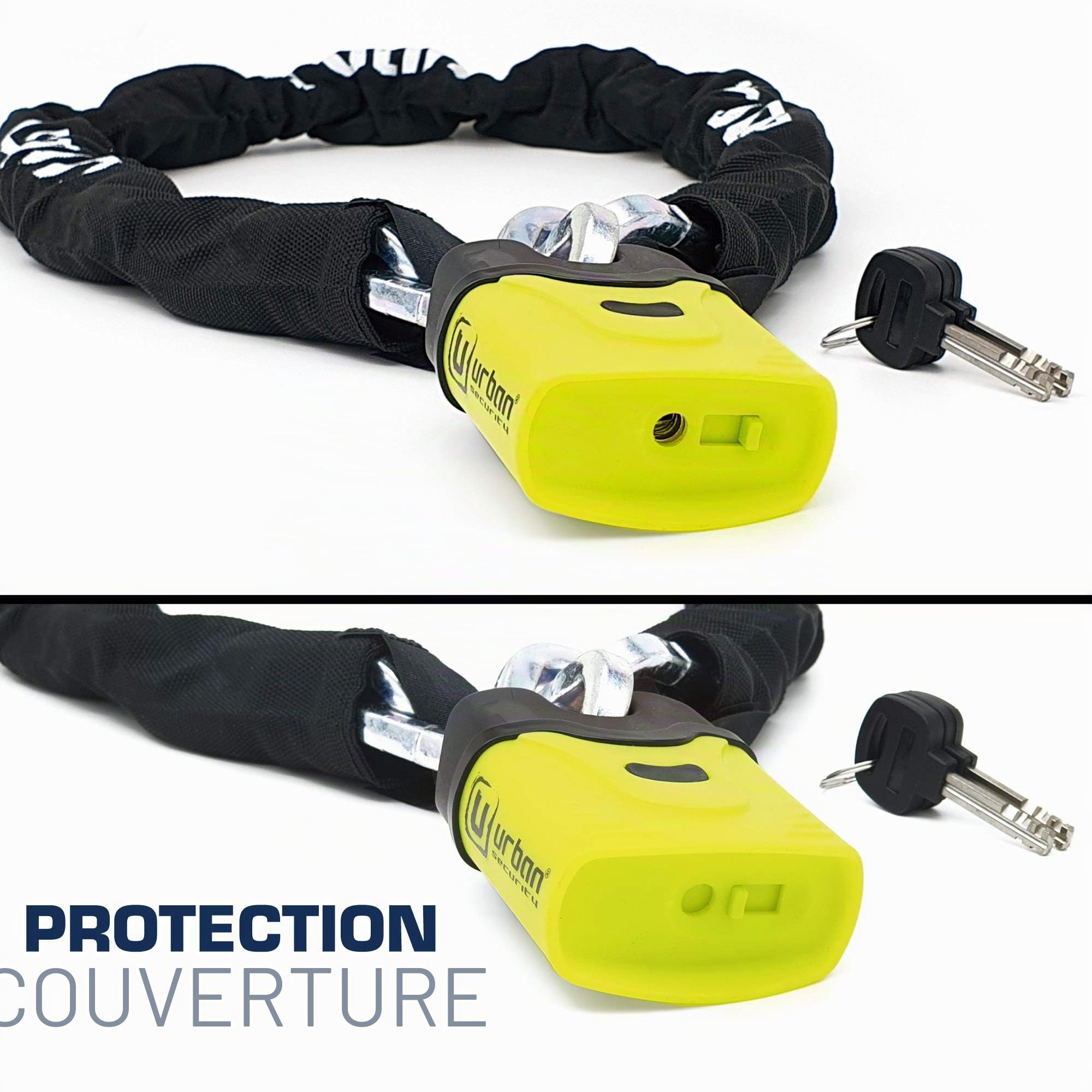URBAN U4K120 Antivol Moto, Chaîne Haute Sécurité en Acier Trempé ø10, Cadenas Double Verrouillage, Serrure Anti-Crochetage, Antivol Vélo Chaîne Sécurité pour Ancrage Garage, Anti Vol Scooter, 120 cm