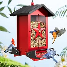 Bird Feeder for Outdoors,5LB Large Capacity,Metal Wild Bird Seed Feeder with Bilateral Weight-Activated Perches for Outside Hanging,Finch,Cardinal,Blue Jay,Garden Decoration Red, Star