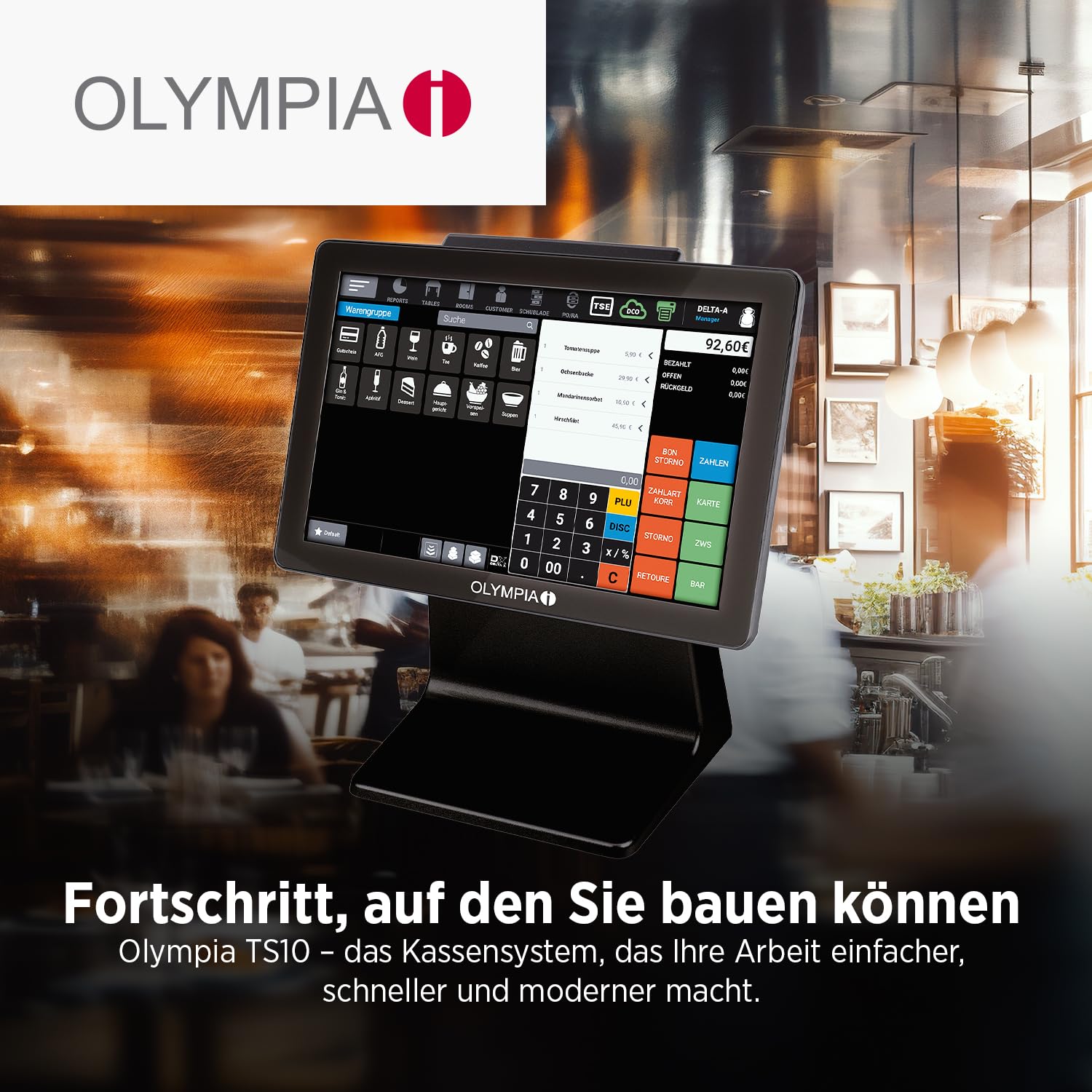 Olympia TS10 Touchscreen Kassensystem 10,1 Zoll Android Kasse mit Scanner Kundenanzeige