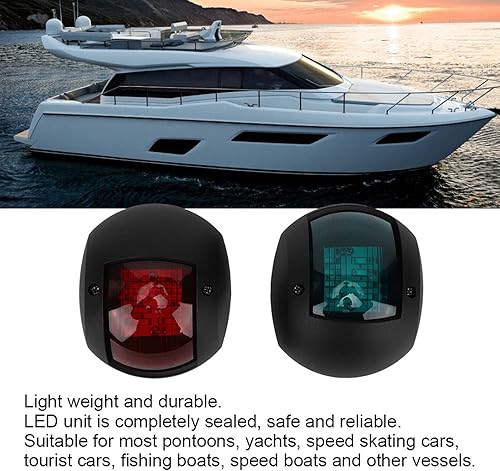 Miniatura 4 de Par de luces de barco de luz de señal esférica roja verde LED luz de navegación de barco DC12V-24V 3W para pesca nocturna (negro)