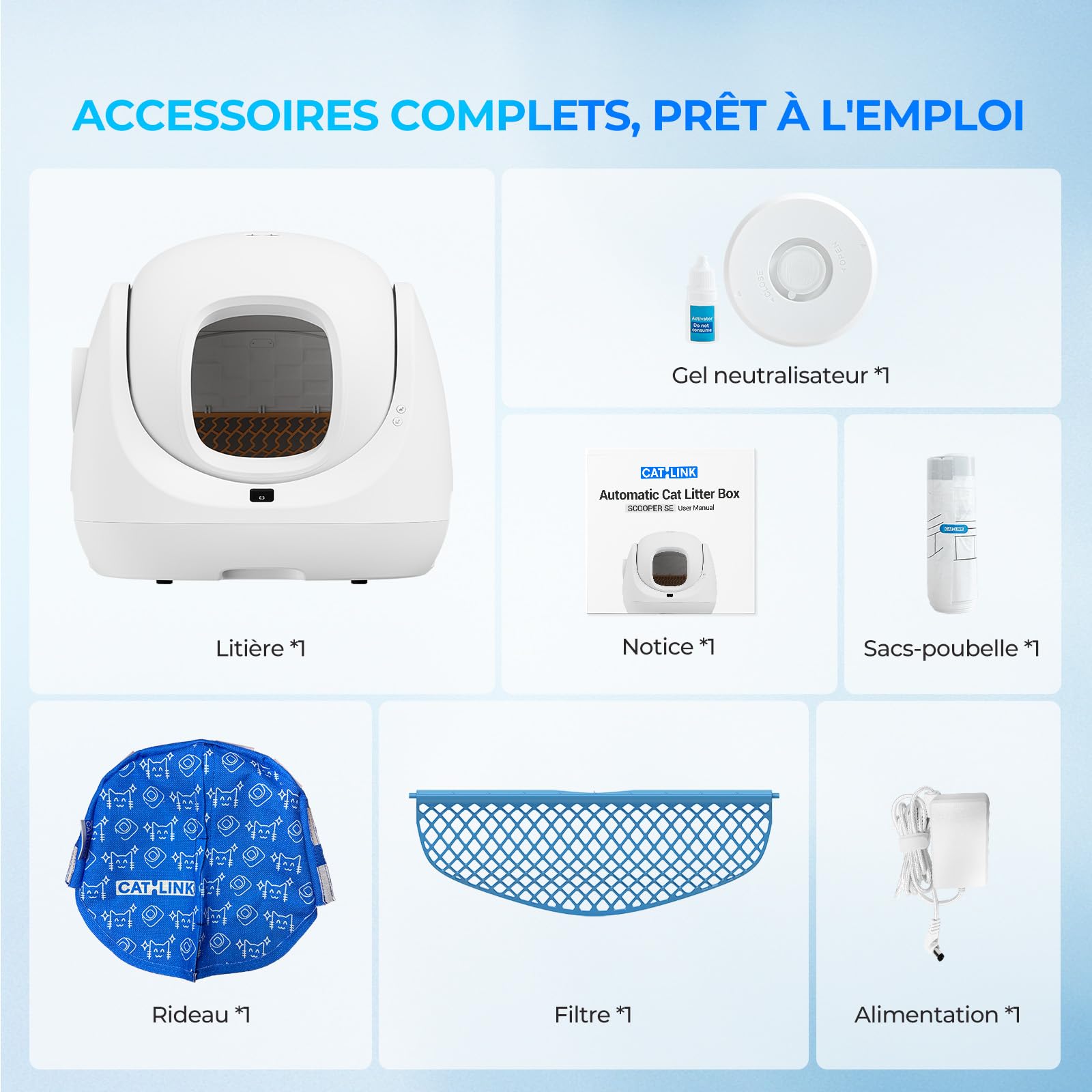 Catlink Baymax Litière autonettoyante contrôle de la santé de Votre Chat télécommande APP, Anti-Blocage, Anti-Odeur, 4 Modes de Nettoyage, Convient pour Les Chats de 1,5 à 10 kg