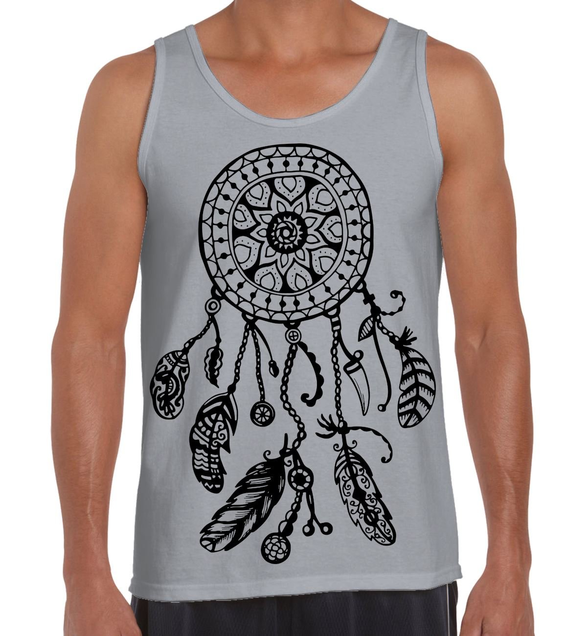 Tribal T-Shirts Mens Dreamcatcher Native American Hipster Large Print Vest Top (2XL, Light Grey)