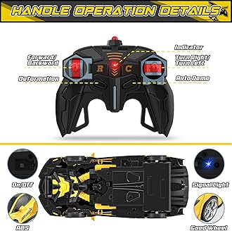 BLUEJAY Transform Rc Cars for Boys 4-7 8-12, 2.4Ghz Remote Control Car 1:18 Scale Transforming Robot, One-Button Deformation 360° Rotation Car Toy Gifts for Boys 3-5