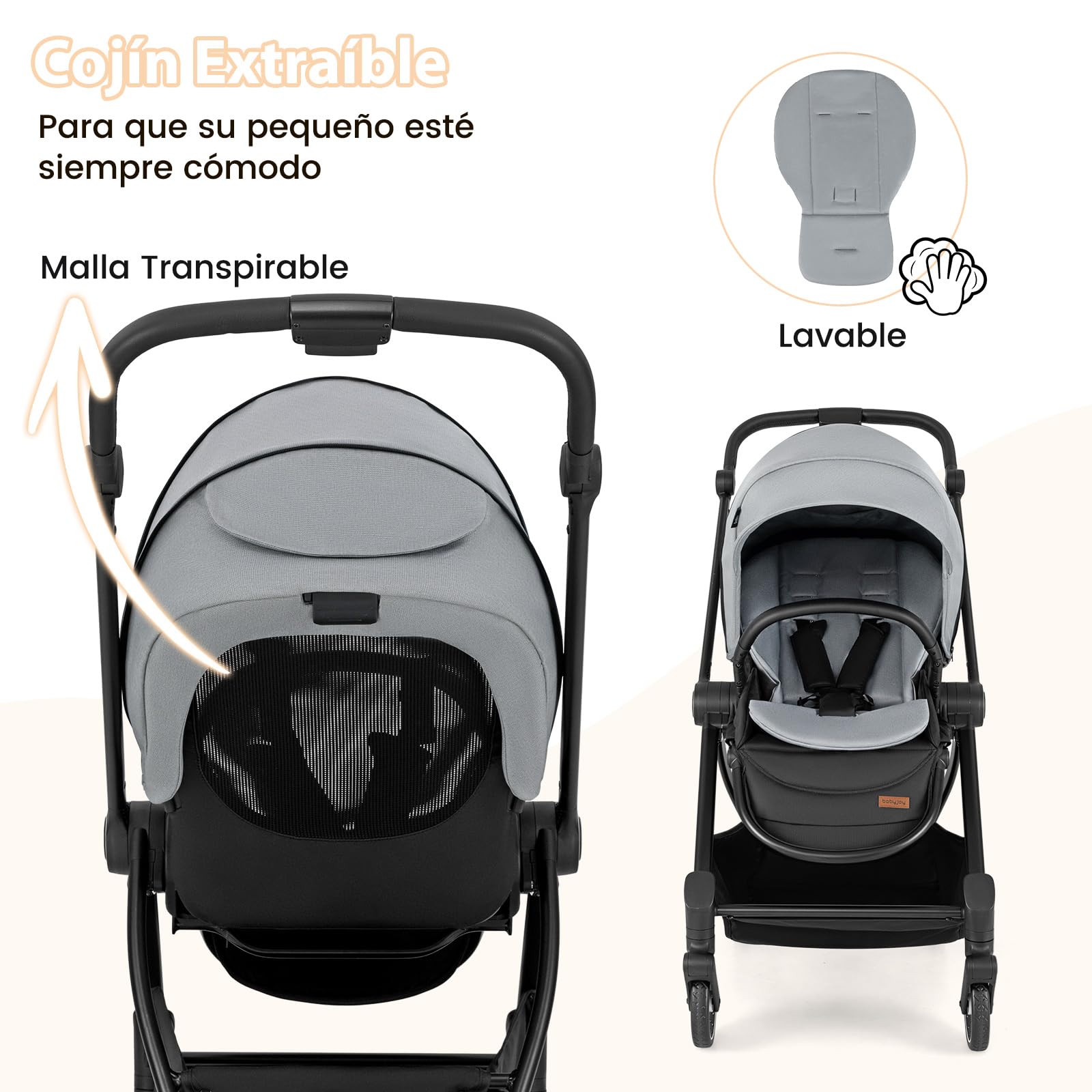 COSTWAY Silla de Paseo con Asiento Reversible, Carrito Bebe Plegable con Respaldo Reclinable, Toldo Ajustable, Asa y Reposapiés, Coche Infantil de Aluminio con Cesta y Ruedas con Suspensión (Gris)