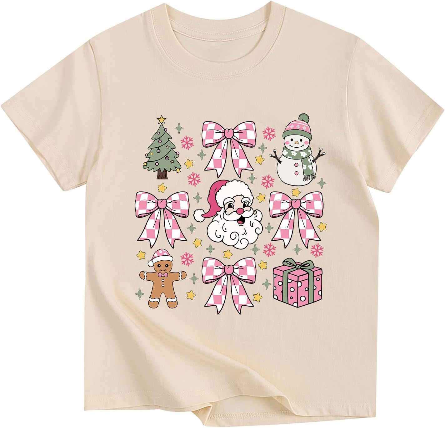 Christmas Shirts Girl Cotton Short Sleeve Tshirts Santa Xmas Tree Bow Graphic Tees 2-12 Years