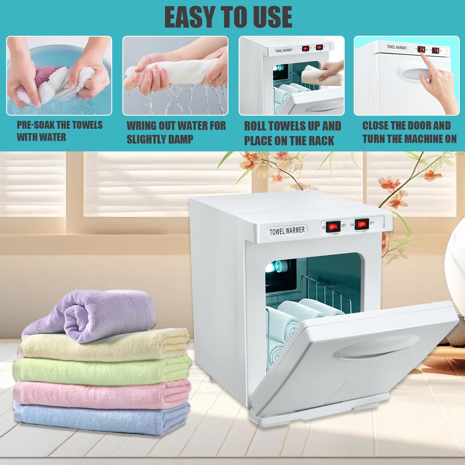Calentador de toallas esterilizador 5L, gabinete de desinfección UV para toallas, 176°F gabinete de toallas caliente para salón de peluquería, cuarto de baño, belleza oficina en casa gimnasio (White)