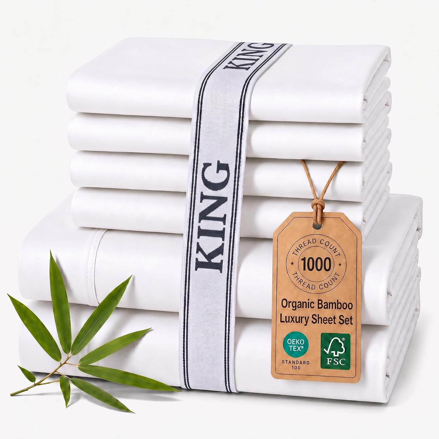 Therapedic Luxury Bamboo Viscose 6 Piece King Size Sheets Set (White)