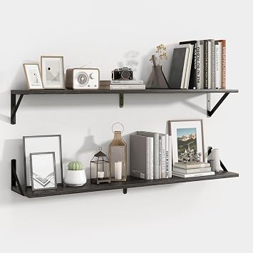 Axeman 40 Inch Floating Shelves, 8 Inch Deep Black Wall Shelves Set of 2